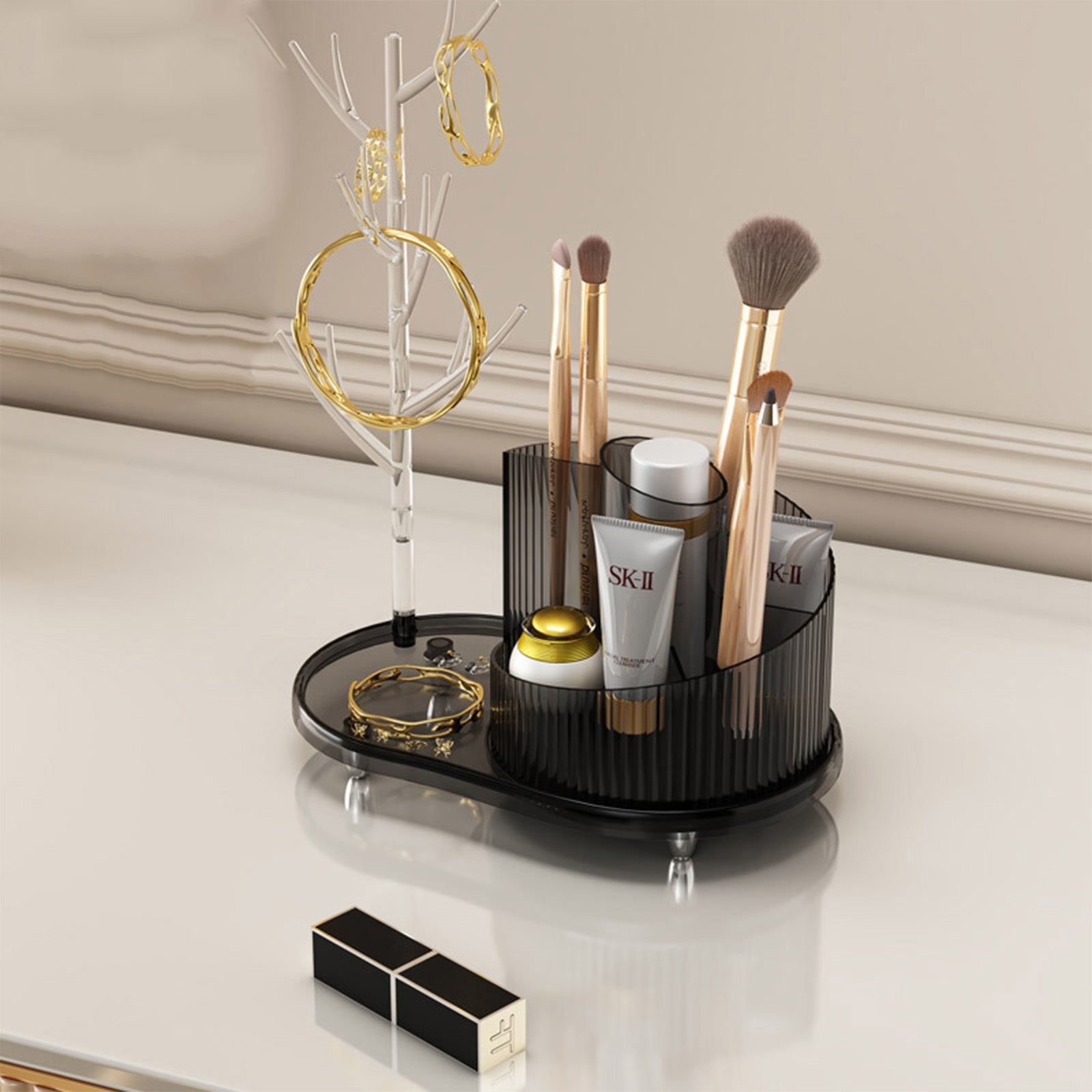 Rotating Makeup Organizer With Jewelry Storage